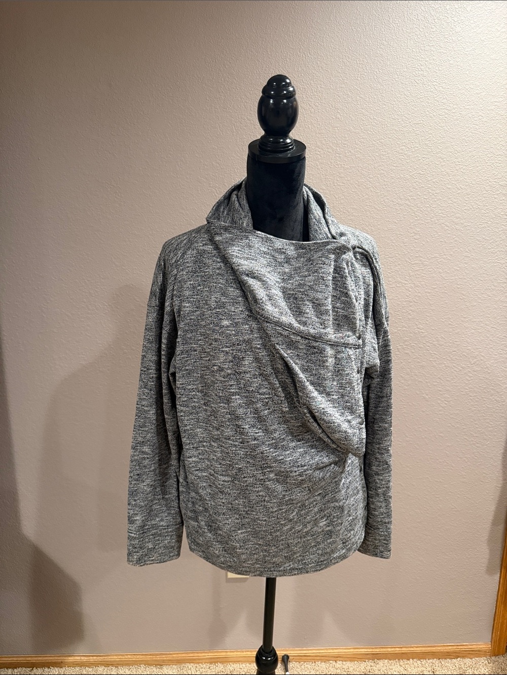 Eddie Bauer Heather Gray Asymmetrical Cowl Sweater